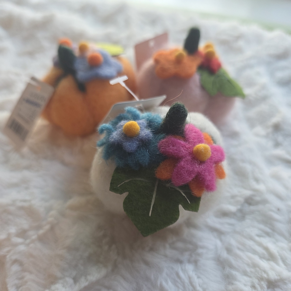 180° Floral Felted Pumpkins 1 Dark Orange 1 Light Orange 1 Light Pink